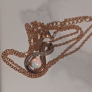 18K Rose GP Opal Infiniti Pendant Necklace NWOT